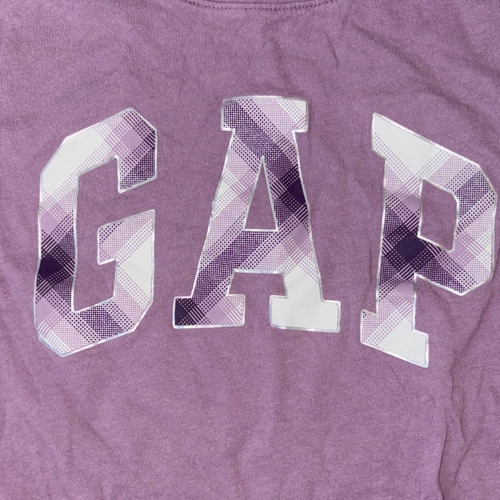 GAP Kids Purple Long Sleeve Graphic Plaid Tee - Picture 2 of 4
